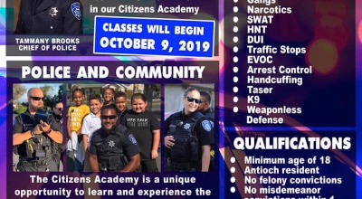 Back by popular demand 🎉!! The Antioch Police Department is accepting applications for our 2019 Citizens Academy 📚, now through September 13th. Interviews will be held on September 18th and 19th and classes begin October 9th. 